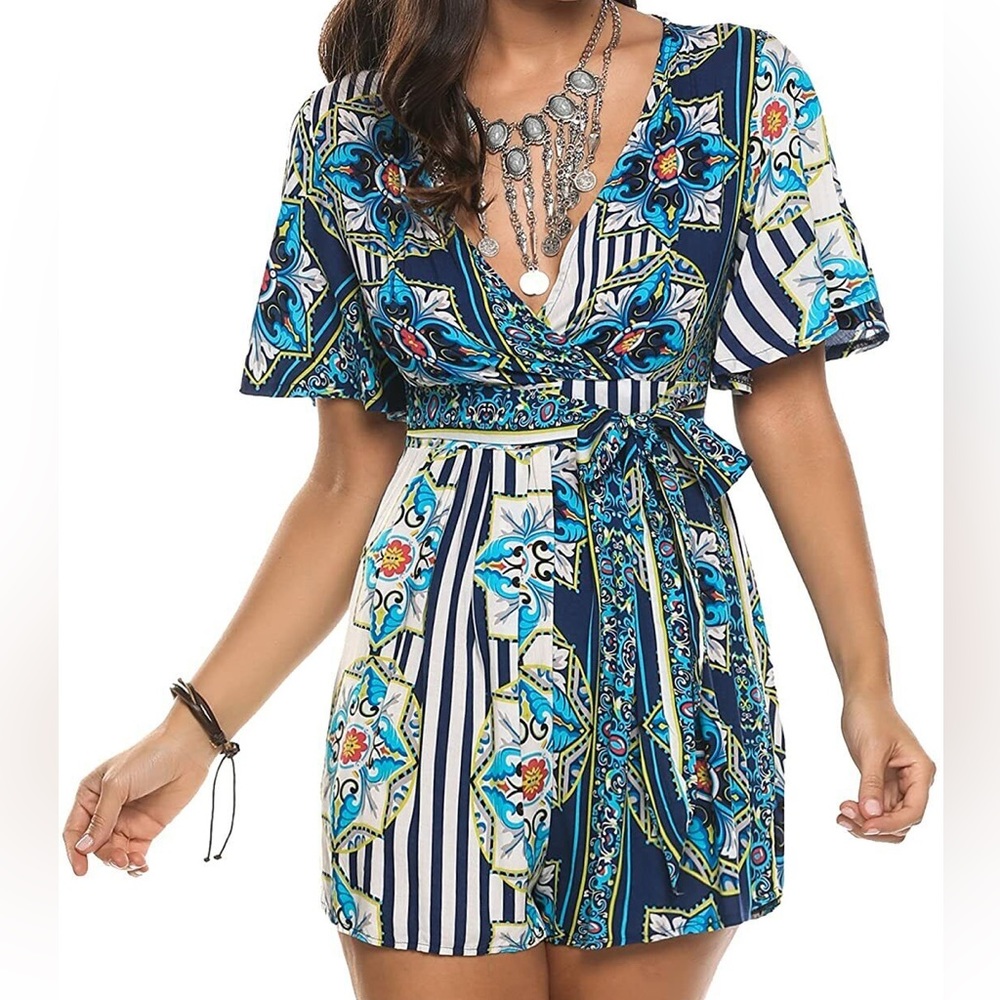 Breathable Short Flare Sleeve Boho Romper